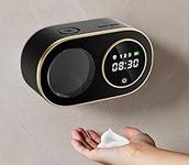 Roadtime Wall Mounted Automatic Soap Dispenser, 320ml 3000mAh Rechargeable Smart Sensor Foam Dispenser with Digital Clock, IPX5 Waterproof Touchless Soap Dispenser for Bathroom Kitchen (Black)