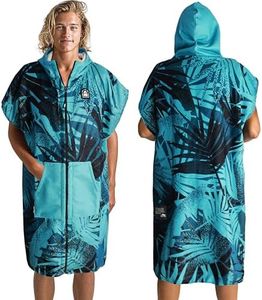 Pilotfish Surf Poncho Changing Robe Towel - Hooded, Zippered Towel Poncho for Beach, Surfing, Swimming | 2 Front Pockets, Machine Washable, (Tropical Summer, Large)