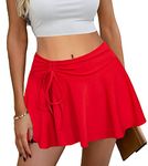 Avidlove Ruffle Mini Skirts Sexy Skirts for Women High Waisted Drawstring Short Summer Skirt(Red,M)