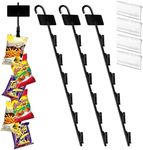 Chip Hanger Strips Hooks Display Hanging 16.5" with 6 Chip Greeting Card Party Merchandise Vendors Potato Bag Holder Snack Candy Portable Retail Organizer Storage Metal with Label Header 4 Pack