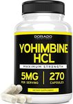 Yohimbine HCL 5mg For Men and Women (270 Capsules) - More Potent Than Yohimbe Bark Extract - Gluten Free & Non-GMO - USA Made - Quality Guarantee - Third Party Tested for Potency & Purity