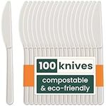 HAAGO - 100 Knives PLA Cutlery Set - Reusable, Dishwasher Safe Heavy Duty Cutlery for Parties, Weddings, Events, for Hot & Cold Food, Knife Set - White 18cm / 7"