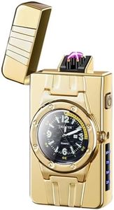 TIKIUKI Luxury Windproof Dual Arc LED Display USB Rechargeable Plasma Lighter Elegant Gift for Birthday Father's Day and Special Occasions(Gold Ice HEI)