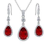 EleQueen 925 Sterling Silver Cubic Zirconia Teardrop Bridal Pendant Necklace Hook Dangle Earrings Set for Women, Valentine's Day/Mother's Day/Christmas Jewerly Gift for Wife/Mom