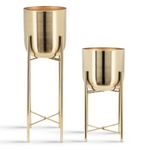 Delight World Decorative Metal Decorative Modern Indoor Planter Flower Pots Home Garden Decor Planter for Living Room Bedroom Interior Balcony (Gold), Set of 1