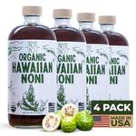 Healing Noni - 4-Pack Glass Bottle 32oz - 100% Pure Hawaiian Organic Noni Juice - All-Natural Unsweetened Fresh Fruit - Farm Direct - USDA Certified