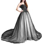 Gothic Beaded Lace Long Tulle Corset Ball Gown Evening Prom Dresses Silver 16