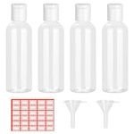 Chyaya Travel Bottle for Toiletries, 4PCS 100ml Plastic Bottles Empty Refillable Transparent Travel Bottles with Funnels and Labels for School Travel or Cosmetic