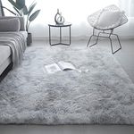 SHIPKEY Grey Area Rugs 4’x5.3’ (120x160 cm) Soft Indoor Rugs, Fluffy Shaggy Carpet for Bedrooms, Living Room, Home Décor