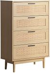 Artiss Chest of Drawers 4 Drawer Rattan Tallboy, Dresser Clothes Storage Cabinet Organizer Lowboy Bedside Table Bedroom Furniture Home Living Room Hallway Entryway