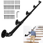 Lechansen 4.4M Handrails for Stairs, Stair Handrail for Indoor Outdoor, Safety Wall Mounted Hand Rails for Elderly Kids Disabled, Non-Slip Industrial Wrought Iron Banister Handrail