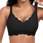 Cavotor Non Wired Jelly Bras for Women Seamless Support Wireless Bra for Large Breasts Comfort Soft Bras Ladies T Shirt Bralettes with Extra Extender (Black,M)