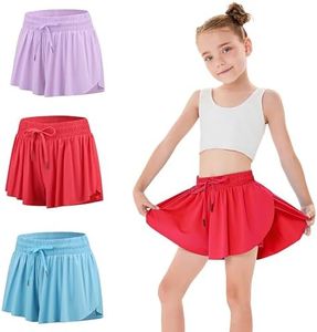 Girls 3 Pack Flowy Shorts with Spandex Liner 2 in 1 Youth Skirts for Fitness Running Sports Skort with Pockets Size 5 Set 07