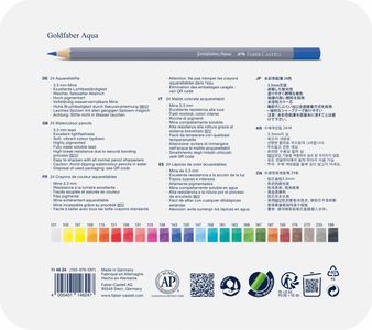 Faber-Castell Goldfaber Aqua Watercolour Pencils, 24-Color Tin Set