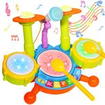 Yoptote Kids Drum Set For Toddlers 1-3 Musical Toys For 1 Year Old Boy Gifts Baby Educational Instruments Microphone Piano Light Up Baby Learning Toys 12-18 Months Easter Gift For 1 2 3 Year Old