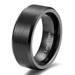 8mm Wedding Band for Men Black Tungsten Rings Engraved I Love You Brush Beveled Edge Comfort Fit Size 10