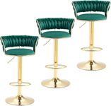 My Art Design - Set of 3 Bar/Kitchen Chairs 360 Degree Rotatable Swivel Elegant Classy & Comfortable Chair with Golden Base and Velvet Fabric (3 Chairs) (Green 3)