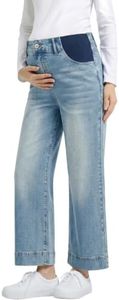 BLENCOT Maternity Jeans Wide Leg Stretchy Denim Pregnancy Pants Blue L | Women's Side Panel Stright Work Pants Mom Clothes Plus Size Pants Postpartum Outfits Fashion 2026