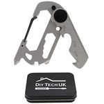 DIY TECH UK - 12 in 1 Carabiner Keyring Multitool - EXTRA STRONG High Carbon Stainless Steel - Just 73mm - Screwdrivers, Bottle Opener, Wrench, Wire & Safety Belt Cutter, Ruler, Spanners With Gift Tin