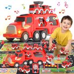 Toys for 2 3 4 5 Year Old Boys, Fire Trucks Toys for Boys, 6 in 1 Fire Car Truck for Boys Girls, Toys Car with Play Mat Light & Sound, Kids Boys Toys for 2 + 3 + 4 + Year Old Birthday Gifts Christmas