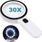 Magnifying Glass with 12 LED Lights, 30X Double Glass Lens Handheld Illuminated Magnifier Reading Magnifying Glass with for Seniors Read, Coins, Stamps, Map, Inspection, Macular Degeneration