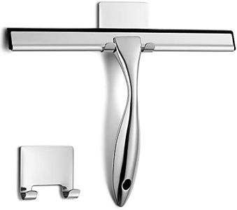 NETANY Shower Squeegee, 14-Inch Silver Squeegee, All-Purpose Stainless Steel Squeegee for Bathroom, Shower Doors, Mirrors, Tiles and Car Windows - 100% Streak Free