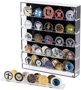 Infankey Military Challenge Coin Display Case Lockable Cabinet Rack Holder Shadow Box with Removable 2 Grooves Shelves and Anti Fade Acrylic Glass Door for Casino Poker Chips Collectibles Black