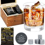 50th Birthday Gifts for Men,Vintage 1974 Whiskey Glass Set,Wood Box & 1974 Poster Anniversary Card &Whiskey Coaster & Stones,Bday Gifts Ideas for Him, Dad, Husband