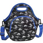 Lunch Bag for Kids,VONXURY Insulated Lunch Tote Bag for Toddler Lightweight Neoprene Lunch Box Bag with Removable Shoulder Strap (Black Dinosaur 8.2L)