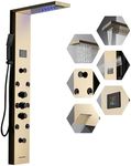 Homevacious 5 In 1 Shower Panel System,LED Rain Waterfall Shower Head and Adjustable Massage Body Jets,3 Settings Handheld Head and Tub Spout,Stainless Steel Bathroom Shower Panel Polished Gold