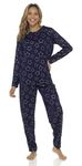 Slumber Hut® Womens Star Printed Knitted Jersey Pyjama Set Navy Blue Rose Gold - Matching Ladies Childrens Sizes Size M 12-14