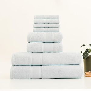 Luzia 8 Piece Towel Set - 100% Turkish Cotton, Premium Quality - 2 Bath Towels 2 Hand Towels and 4 Washcloths (Light Blue)