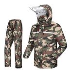 Allextreme Two-Piece Rain Suit with Transparent Face Shield Detachable Hood Two Pockets Men Water Resistant Rain Liner Jacket with Carry Pouch (XL, Army Green)