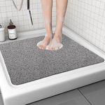 Non Slip Shower Mat,24x24 Inch,Shower Mats for Bath Tub Without Suction Cups,Quick Drying PVC Loofah Bathroom Mats for Wet Areas/Grey