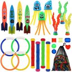 BILLMOSS Diving Pool Toys, 24 PCs Underwater Toys with Storage Bag Swimming Treasure Game Toys for Kids