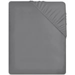 Pamposh Double Fitted Sheet Extra Deep Pocket 40 cm (16 inches) Durable Elastic Bed Sheets - Premium Brushed Microfibre Fitted Bed Sheets Double Grey - Ultrasoft Hypoallergenic Fade Resistant