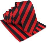 Vittorio Farina Premium Satin Striped Necktie & Pocket Square Set for Men (Red/Black)