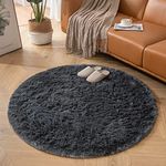 CHOSHOME Rugs Living Room Round Rug Grey Fluffy Bedroom Rugs for Room Decor Rugs Bottom Non Slip Rug Washable Rugs Soft Carpet Shaggy Area Rugs for Kids Room Indoor Floor Area Mat 80CM