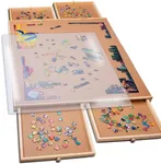 PLAYVIBE Jigsaw Puzzle Board with Drawers 1000 Piece – Puzzle Table with Cover, 4 Drawers, 22 1/4” x 30" – Wooden Puzzle Organizer – Puzzle Accessories