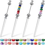 Crtiin 4 Pcs Beaded Letter Opener Envelope Letter Openers with 24 Assorted Large Hole Beads Beadable Letter Opener Stainless Steel Envelope Opener Slitter for DIY Office Gift Home Supplies(Silver)