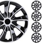 Hawkley Automotive 16 Inch Universal Hubcap 16" Front and Rear Wheel Covers - Fits Most Cars - Snap On Hubcap, R16 Auto Tire Replacement Exterior Cap (Set of 4, Silver Lacquer & Black Lacquer)