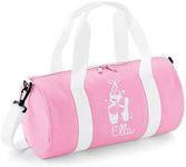 beyondsome Girls Personalised Ballet Dance Shoes Glitter Barrel Bag School Gym, Baby Pink and White/White Glitter Print