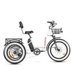 ADDMOTOR GRANDTAN Electric Tricycle for Adults, 750W Rear Motor UL2849 Certified Electric Trike, 85MI 48V 20AH, 450lbs, Fat Tire 3 Wheel Electric Bike, Etrike, Differential & Parking Brake, White