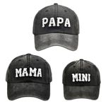 BAOZOON 3 Pcs Parent-Child Baseball Hats Mama Papa Mini Daughter Son Baby Family Hat Retro Adjustable Snap Cap Matching Gift, Black, One Size