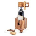 BSIRI Wine Bottle Puzzle - Challenging 3D Wooden Wine Bottle Holder and Wine Lock Puzzle Games for Adults. Functional Wine Storage, Ideal Wine Lover Gifts, Fun Gifts, Game Night and Rustic Room Decor