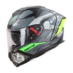 Ignyte IGN-4 Machine ISI/DOT Certified Double Visor Full Face Graphic Helmet with Outer Anti-Fog Clear Visor and Inner Smoke Sun Shield (Large 600 MM, Glossy Grey Green)