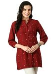 Meesan Women's Smart Casual 3/4th Sleeves Regular Mandarin Neck Cotton Maroon Self Design Tunic (MFTN0000583L)