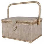 SINGER Large Sewing and Crafting Storage Basket, 100% Natural Colored Linen with Removable Storage Tray