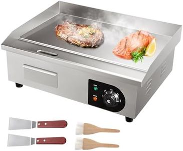 VEVOR Commercial Electric Griddle, 22", 1600W Countertop Flat Top Griddle, Stainless Steel Teppanyaki Grill w/Iron Cooking Plate, 122-572℉ Adjustable Temp Control 2 Shovels & Brushes, 110V