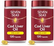Seven Seas Cod Liver Oil Tablets with Omega-3, Fish Oil, One A Day, 4 Months Supply (120 Capsules), EPA & DHA, with High Strength Vitamin D & A (Pack of 2)